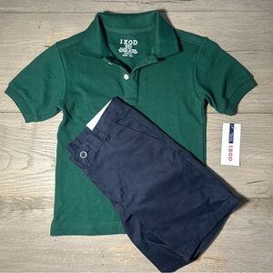 NWT Izod Kids Polo Shirt in Green and navy chino shorts boys size 5